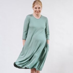 miętowa sukienka, mięta, zielona sukienka, mariaszyje, wiskoza, sukienka ciążowa